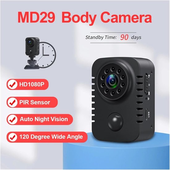 Mini Body Camera - Draagbare Recorder - Veiligheid Vastleggen - Bewegingsgevoelige Opname - 1080P HD - Zwart — afbeelding 2