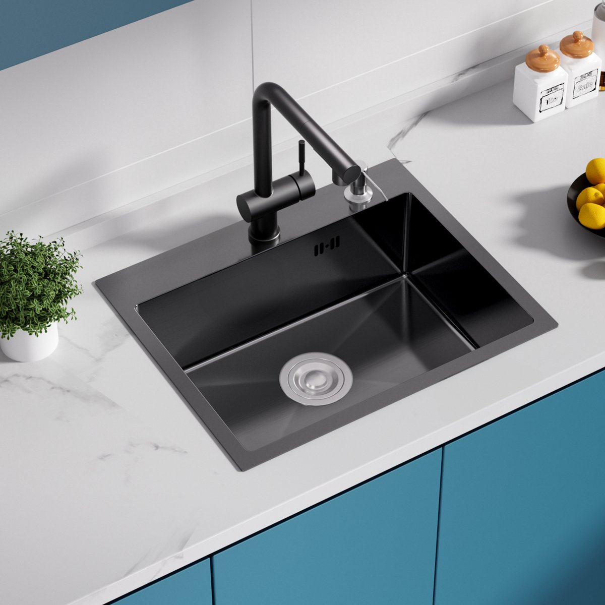 Cecipa max Luxe Keuken Gootsteen - Spoelbakken - Onderbouw & Vlakbouw - Spoelbak Zwart - 55 x 45 x 19 cm - Handgemaakt 3mm Extra Dik RVS - Geluiddempend
