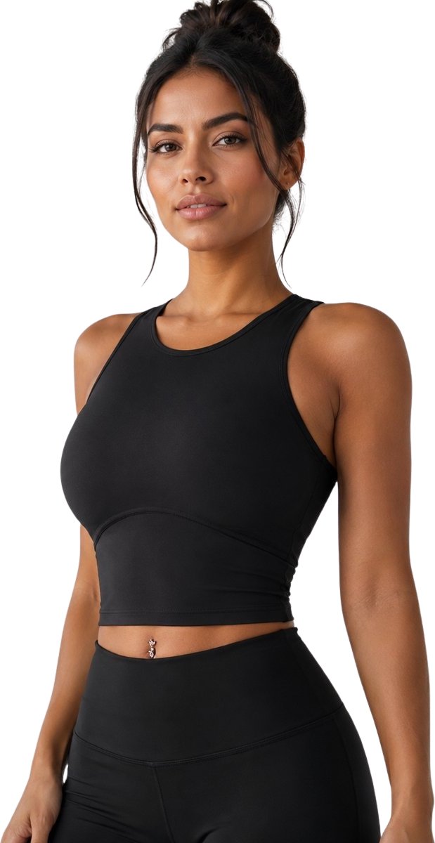 SparkNine Supportflex Sporttop met Built-in Bra - uitneembare pads - XS - zwart - sport bh - met hoge ondersteuning - cropped