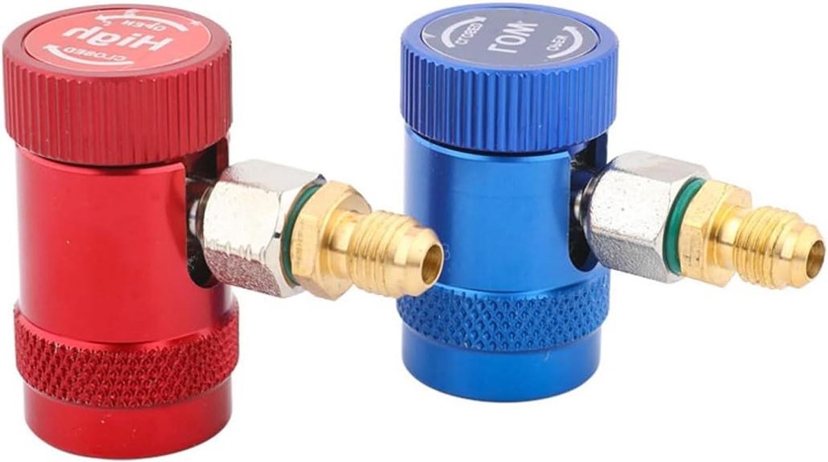 Koelmiddel Adapterkit - AC Service - Airco Onderhoud - Hoge en Lage Druk - 20 g - Blauw/Rood