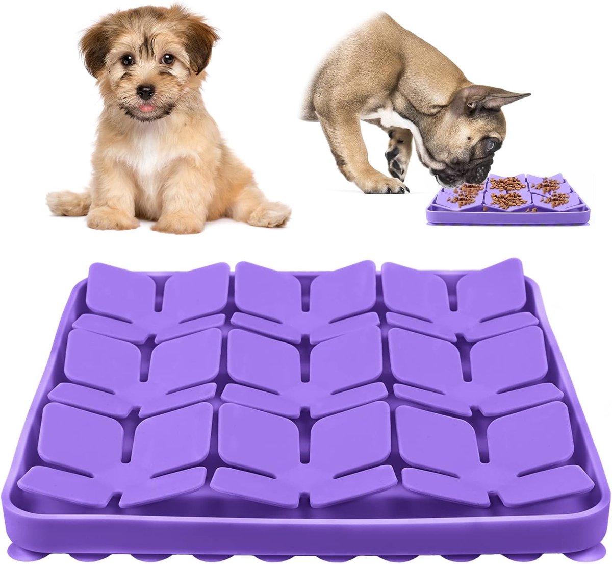 2-in-1 Likmat Hond - Snuffelmat met zuignap - Siliconen Likmat hond - - Voermat - Slowfeeder Hond -Anti schrok - Honden speelgoed intelligentie - Anti Schrok - Voor reuktraining langzaam eten - Paars