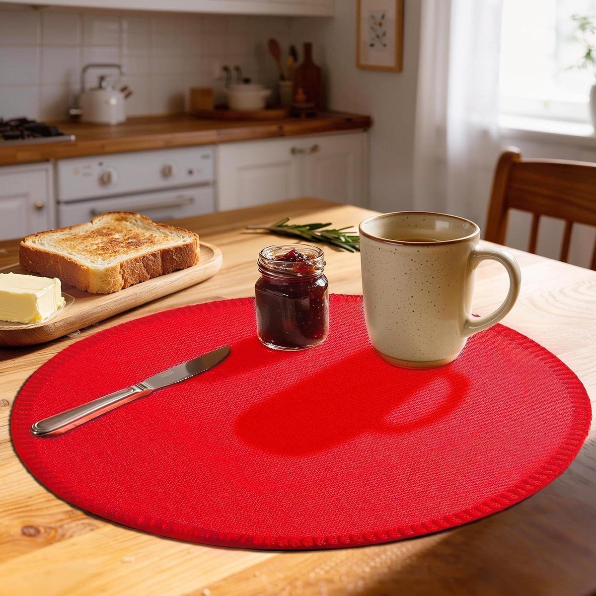 Ronde Placemats - Tafelsets - Eettafel Decoratie - Waterdicht en Wasbaar - Set van 6 - Rosso