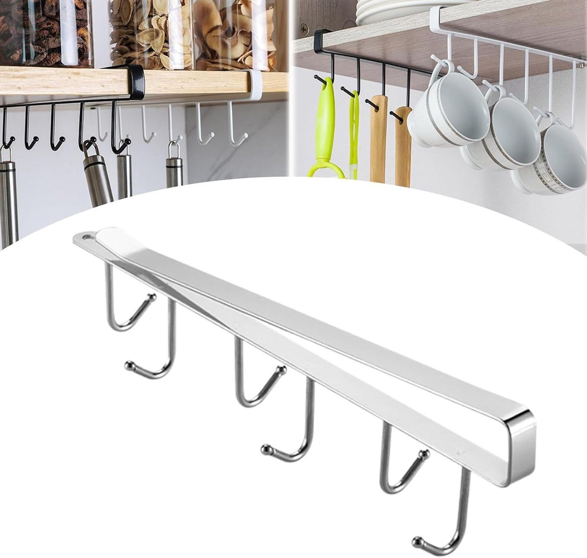 Mok Hanger - Keuken Organizer - Ruimte Besparen - Boren Vrije Installatie - 26 cm - Zilver