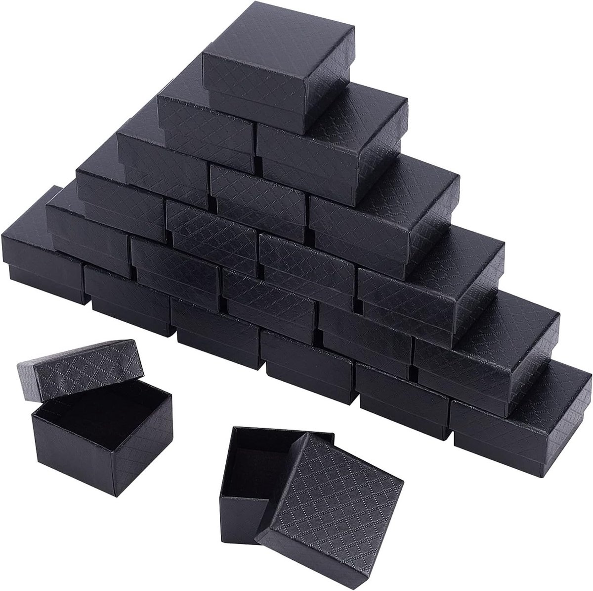 24 Stuks Zwarte Kartonnen Sieraden Dozen, 5x5x3.2cm Vierkante Cadeauverpakking met Zwarte Spons voor Sieraden en Accessoires