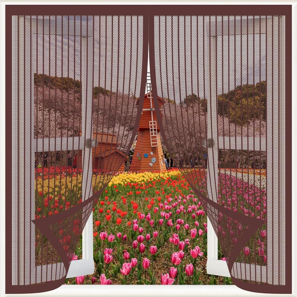 Magnetische Vliegengordijn 75 x 50 cm Gaasvliegengordijn Klamboe, Deur Klamboegordijn Klamboedeur Magneet Eenvoudige montage, zonder boren voor raam en hordeur, Bruin