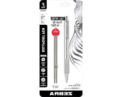 Zebra F-701 Metal Pen, Ballpoint Fine Point Stainless Steel, Knurled Grip, 0.8mm Black Ink, Zebra F701 Retractable Silver Metal Pen with 2 Black Ink Refills in Pack for Women and Men