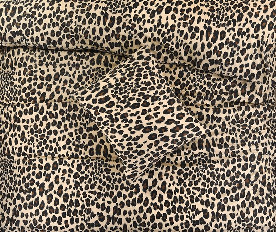 Dekbedovertrek Panter Beige Bruin 140x200/220 - 100% Katoen - Panterprint - Ademend van Merkloos — afbeelding 2