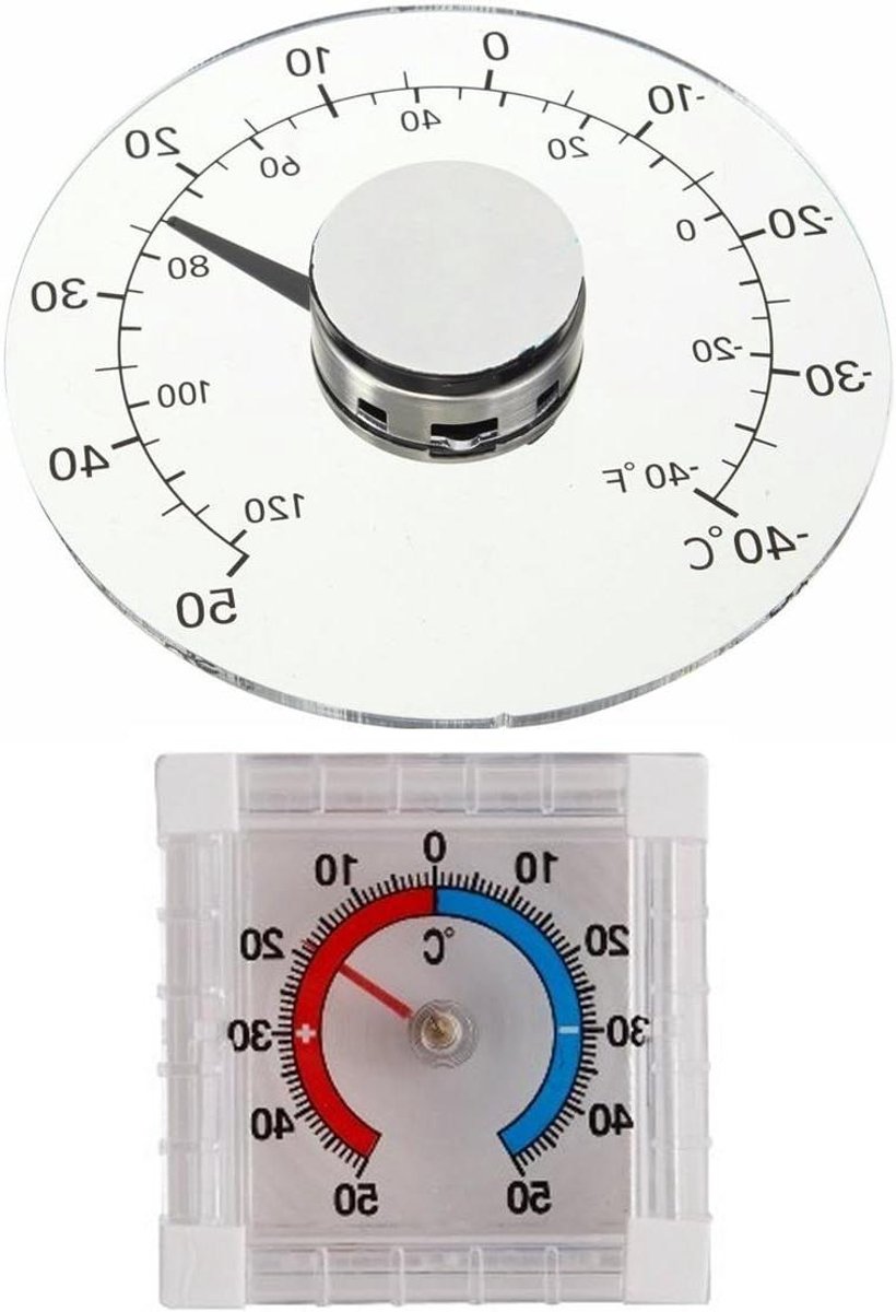 Venster Thermometer - Raammeter Buiten - Temperatuur Aflezen - Kwikvrij Analoog - 2 stuks - Transparant