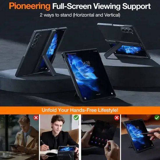 TORRAS Armor Stand Hoesje Geschikt voor Samsung Galaxy Z Fold 6 - Compatibel met MagSafe - Back Cover met Kickstand - Zwart
