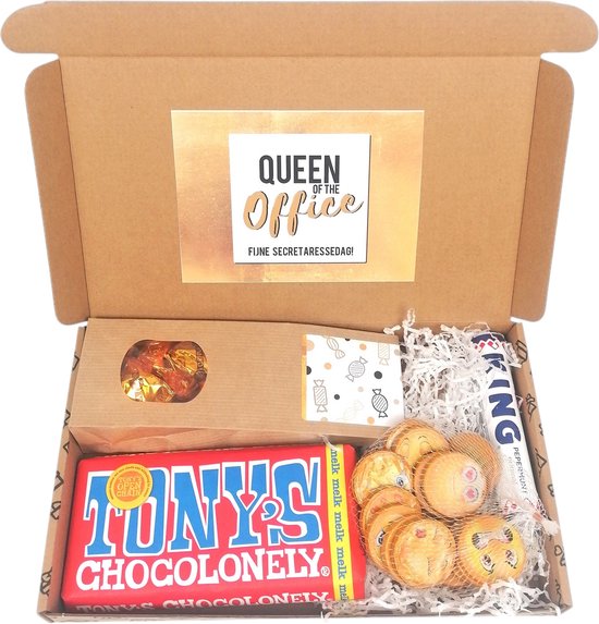 Secretaressedag cadeau - cadeautje secretaresse - brievenbus cadeau chocolade - Queen of the office / Fijne secretaressedag!
