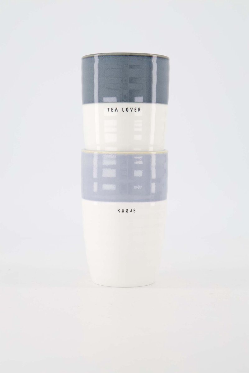 Zusss Cadeauset Mok L Kusje En Mok L Tea Lover - Verjaardag - Cadeau Keramiek Wit / Lichtblauw