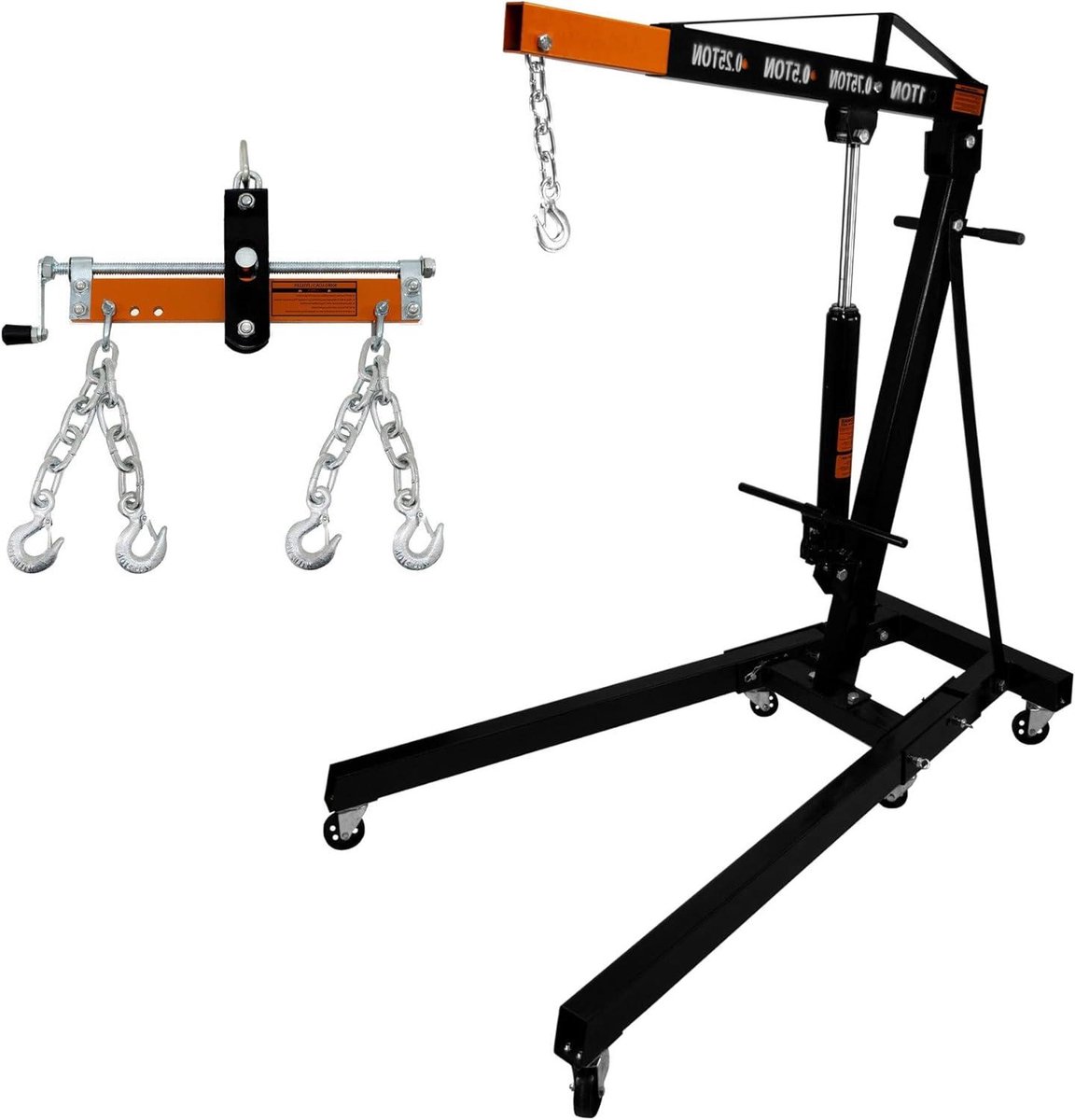 Motorhef & Lastbalancer - Hefkraan Werkplaats - Zware Motoren Hef - Opvouwbaar & Hydraulisch - 1000 kg Capaciteit - Zwart