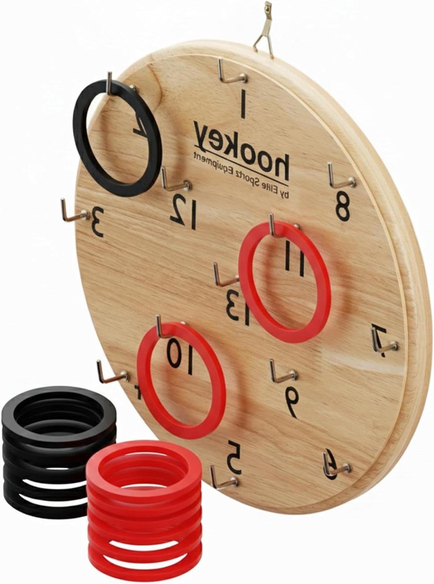Ring Toss Spel - Gooispel Buiten - Feestspel Binnen - 13 Delige Set - 32 cm Diameter - Houtkleurig