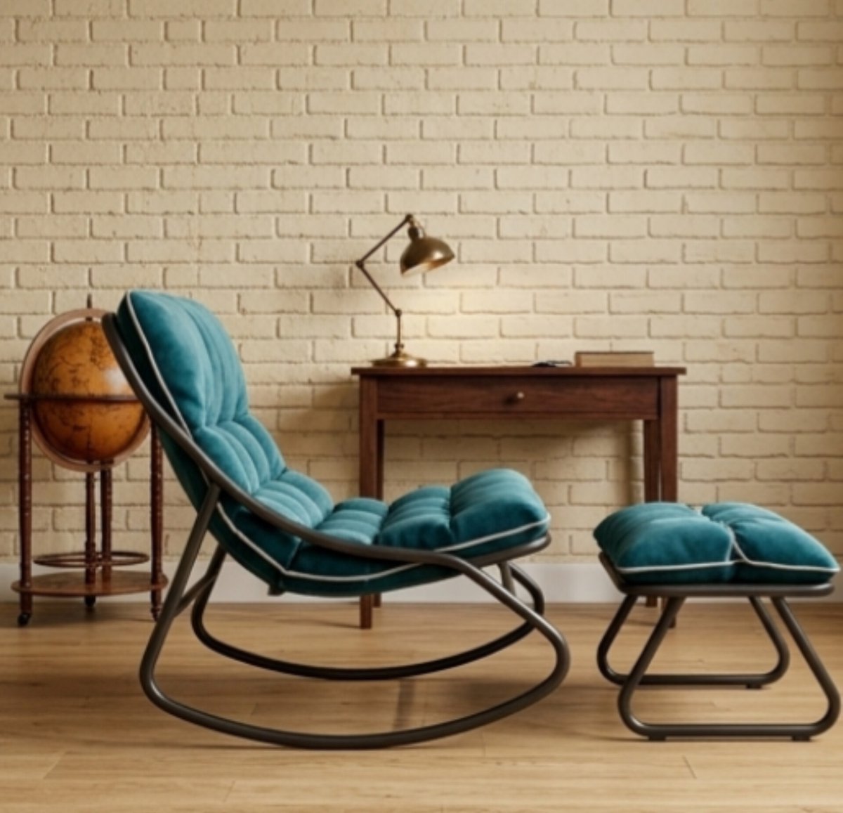 Schommelstoel met Kruk 100x77x70 cm – Luxe Relaxstoel & Leesstoel met Bekleding, Comfortabele Woonkamerstoel voor Binnen & Buiten – Grijs – Urbanhome