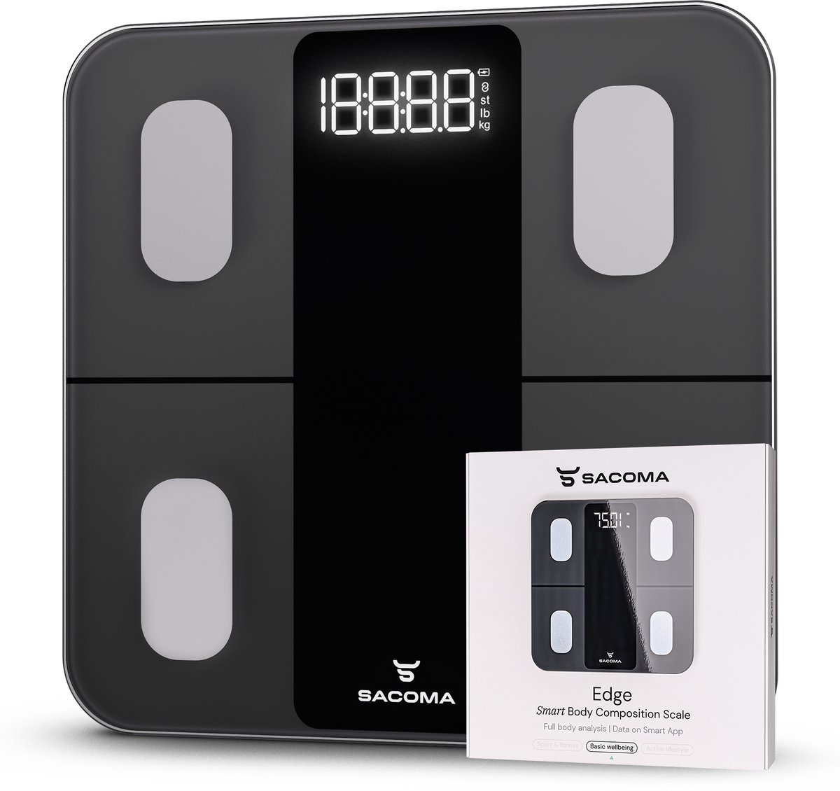 Sacoma Edge slimme weegschaal met 14x lichaamsanalyse en LED-display