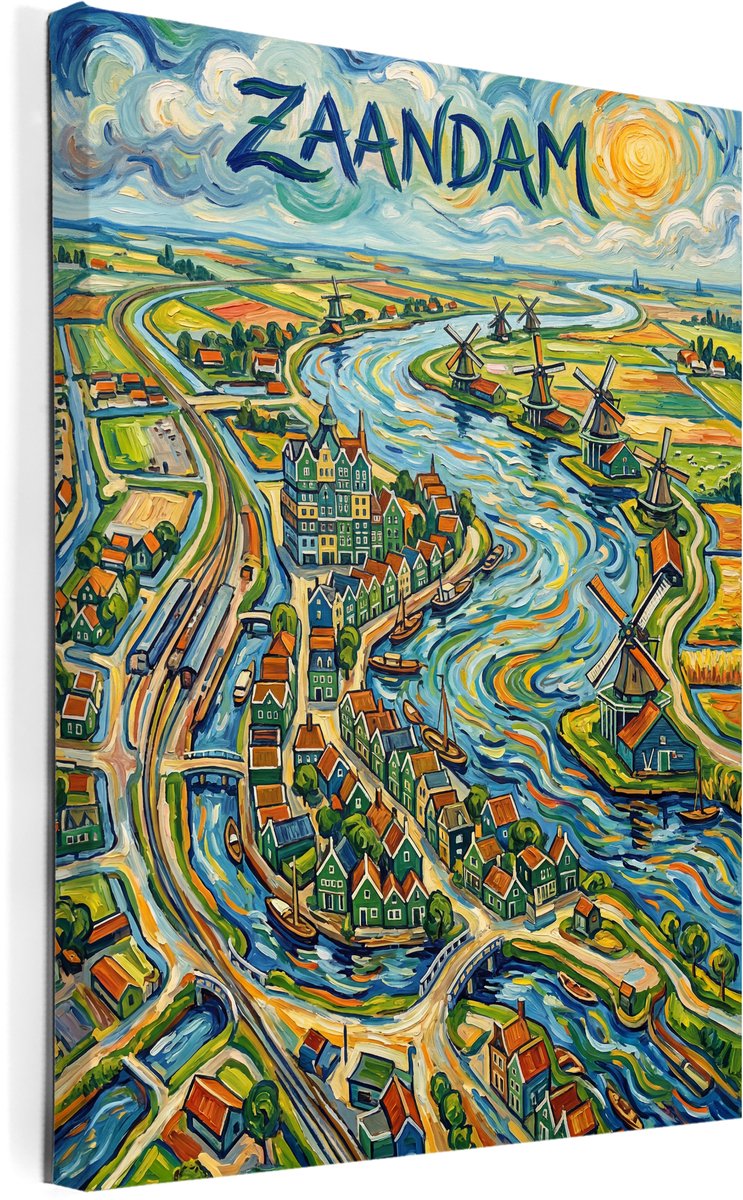 Stadsposter Zaandam wanddecoratie op canvas afmeting 75x100cm - stadskaart - plattegrond - schilderij stad - steden posters