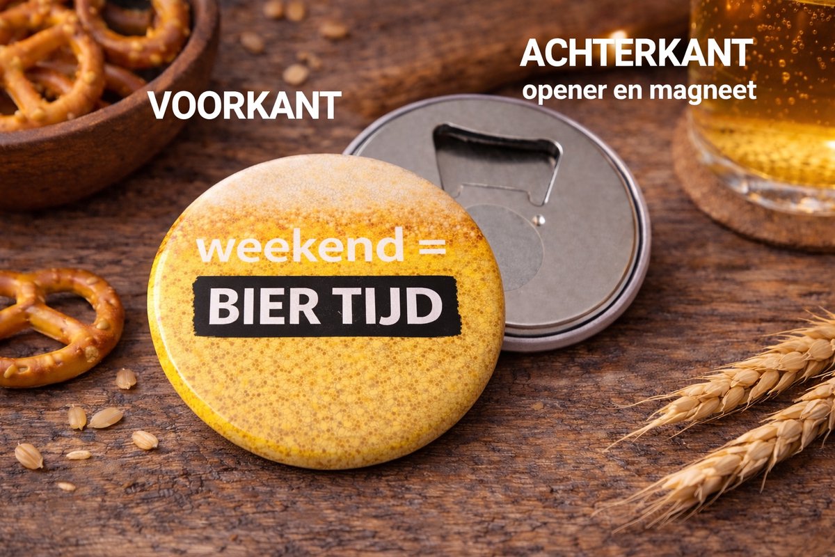 Bier Opener Magneet – “Weekend = Bier Tijd” – Koelkastmagneet met Flesopener – Origineel Cadeau voor Mannen