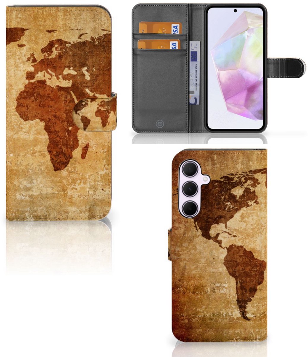 Samsung Galaxy A35 Flip Cover Wereldkaart