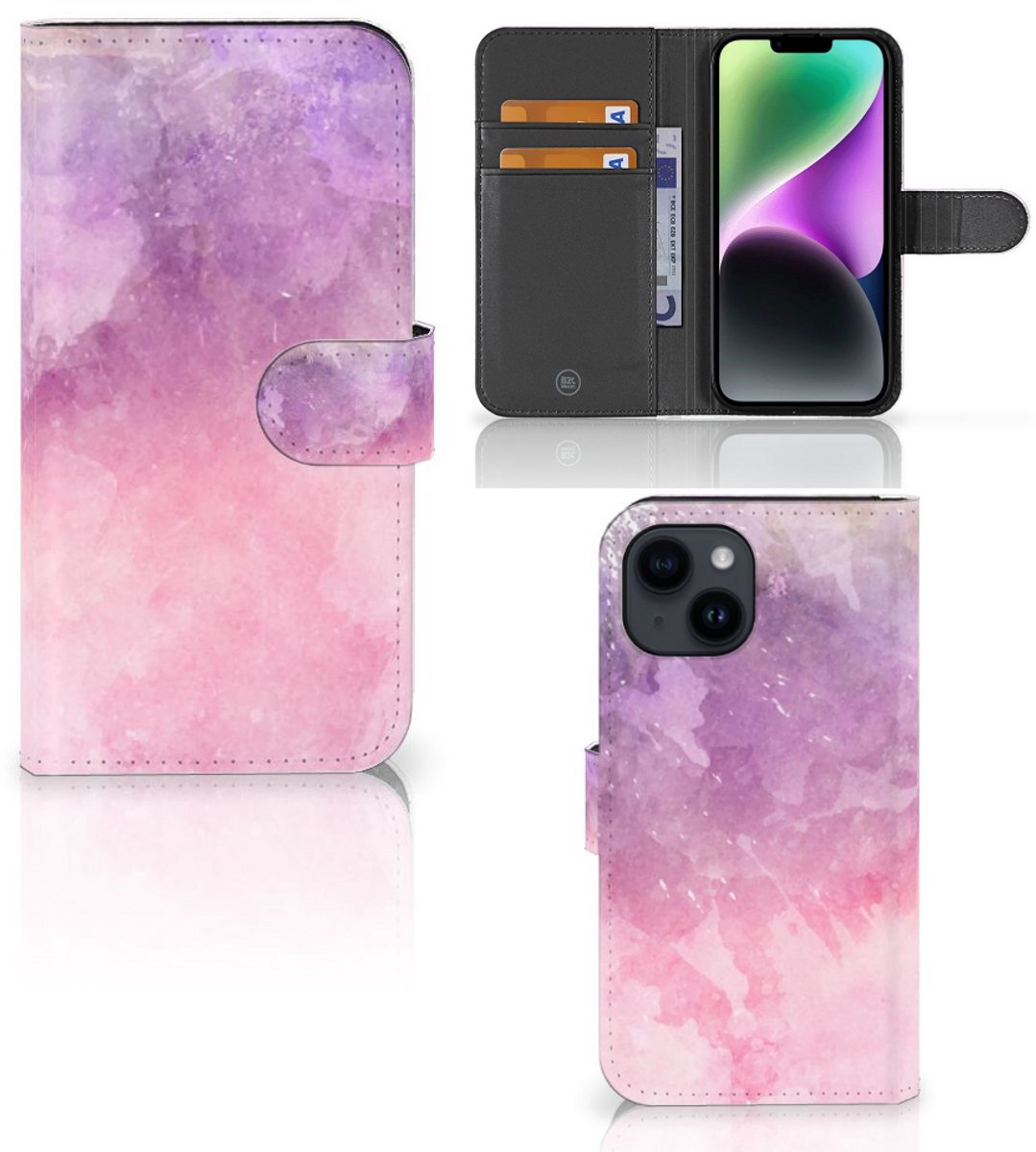 Book Case voor Hoesje iPhone 15 Pink Purple Paint