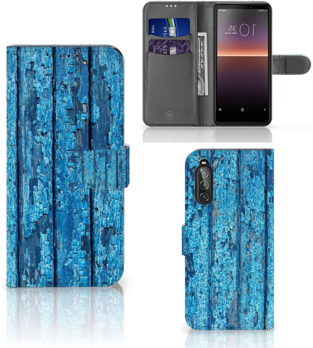 Sony Xperia 10 II Book Style Case Wood Blue