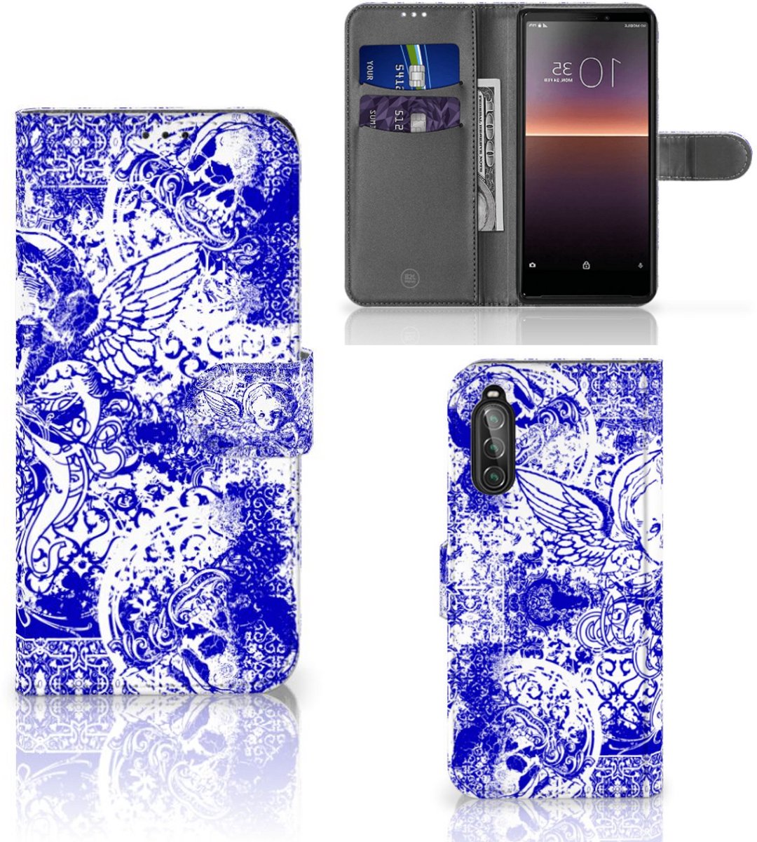 Telefoonhoesje met Naam Sony Xperia 10 II Angel Skull Blauw