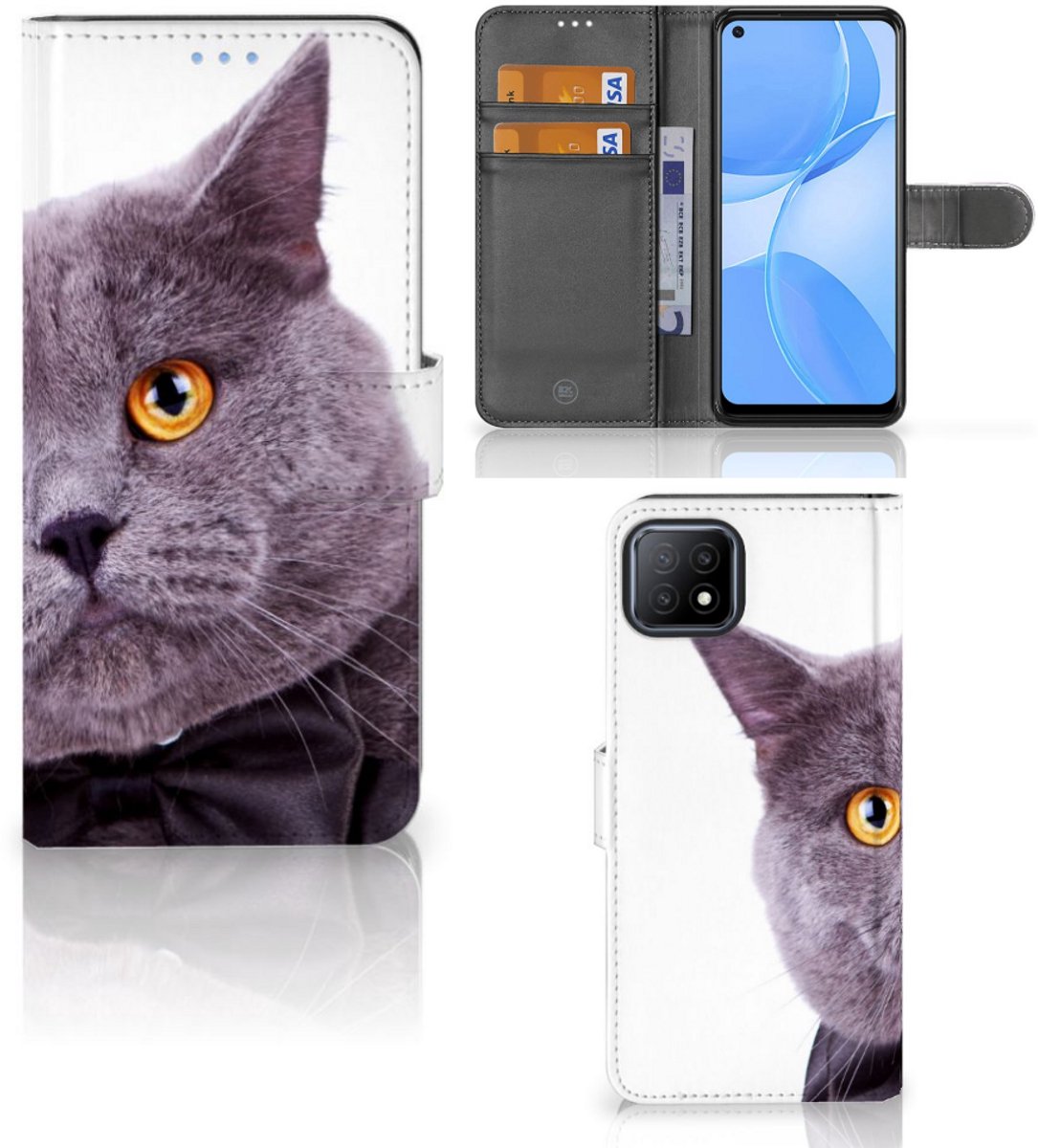 OPPO A73 5G Telefoonhoesje met Pasjes Kat