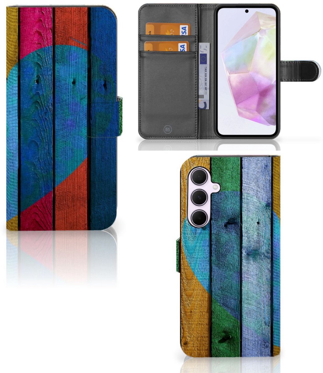 Samsung Galaxy A35 Book Style Case Wood Heart - Cadeau voor je Vriend