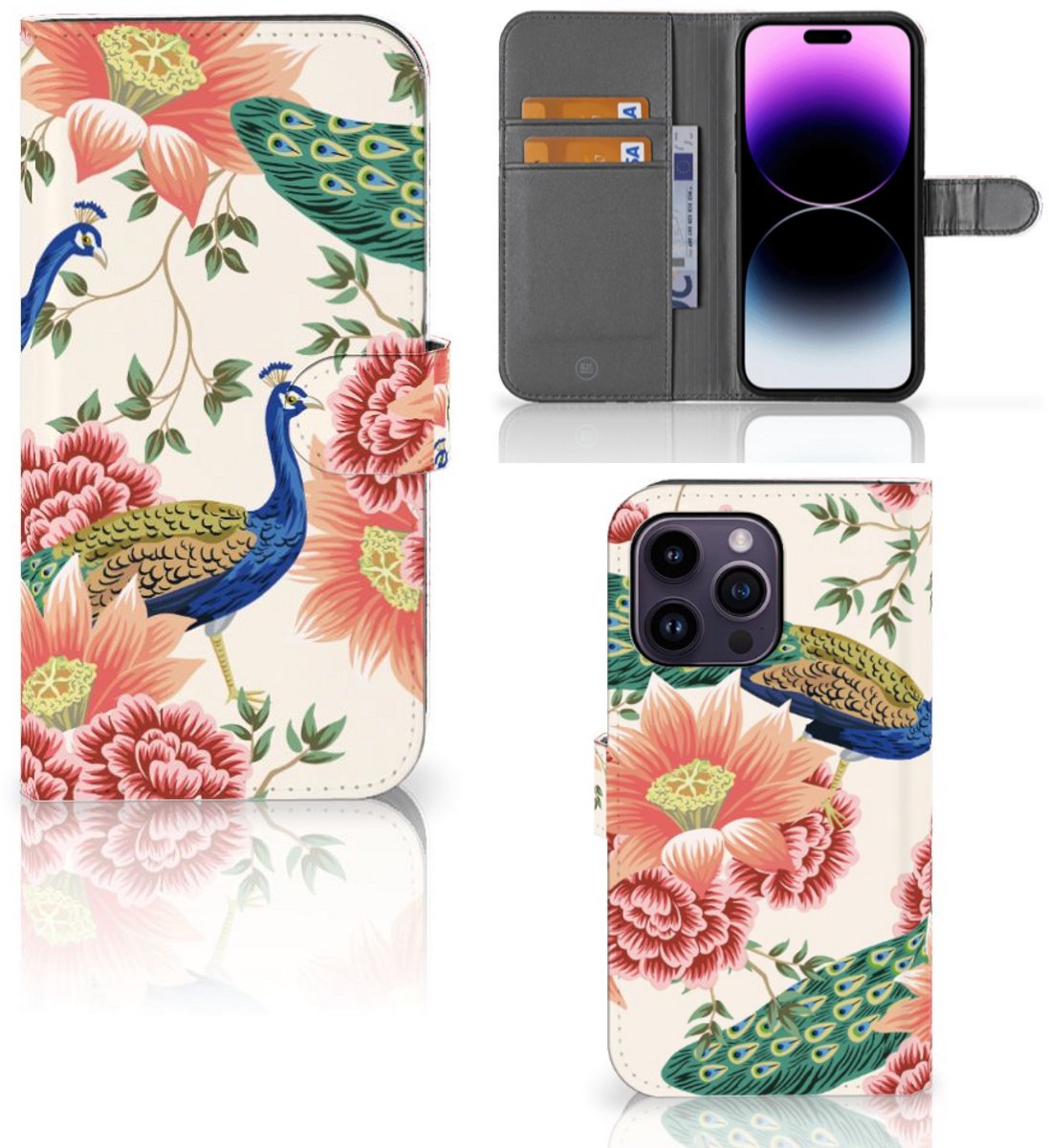 Telefoonhoesje met Pasjes voor iPhone 15 Pro Max Pink Peacock