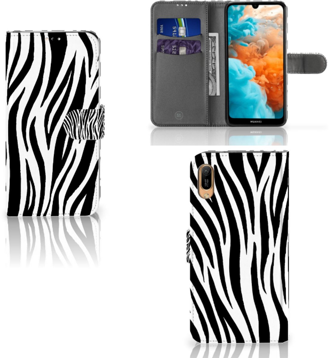 Huawei Y6 (2019) Telefoonhoesje met Pasjes Zebra