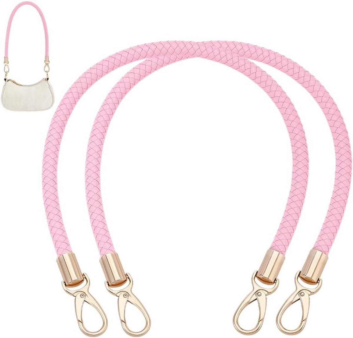 Elegante Roze Gevlochten Handtas met Faux Leer en Gouden Sluiting - Ideaal voor Schoudertassen en Modeaccessoires