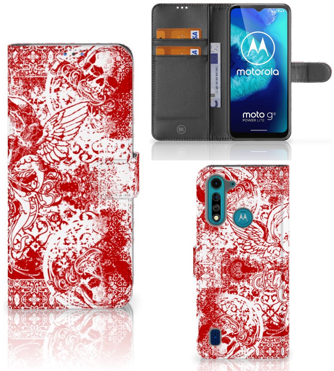 Telefoonhoesje met Naam Motorola G8 Power Lite Angel Skull Rood