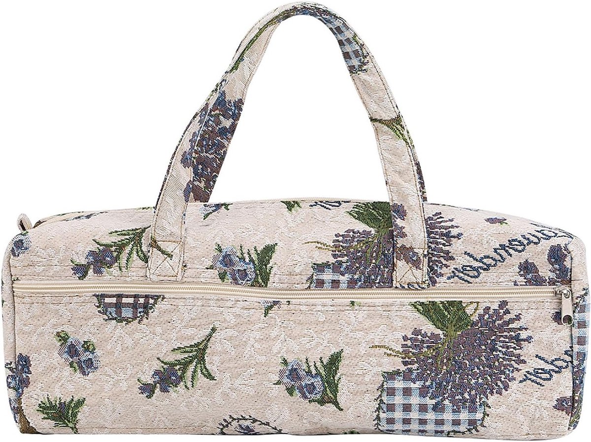 Duurzame en praktische opbergzak voor breinaalden met ademende binnenkant, multifunctionele organizer voor make-up en accessoires, paarse bloemenprint, ideaal voor reizen en thuisgebruik