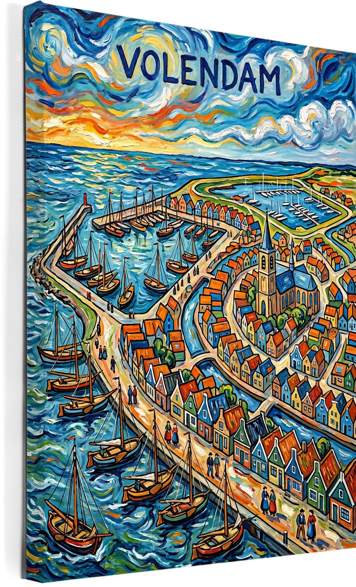 Stadsposter Volendam wanddecoratie op canvas afmeting 75x100cm - stadskaart - plattegrond - schilderij stad - steden posters