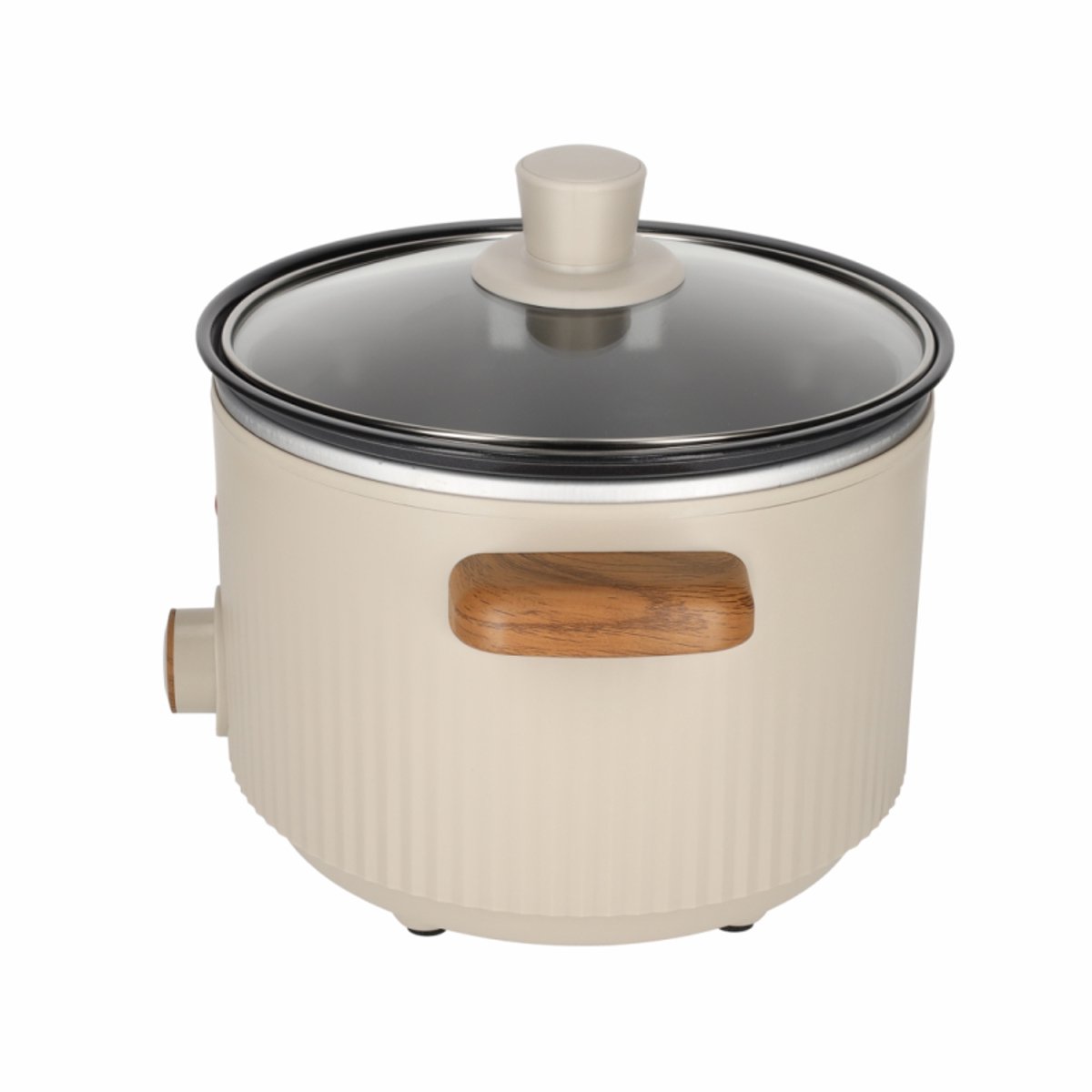RØQUET Slowcooker 3L Roots Zand – Slow Cooker met Antiaanbaklaag en Houten Accenten