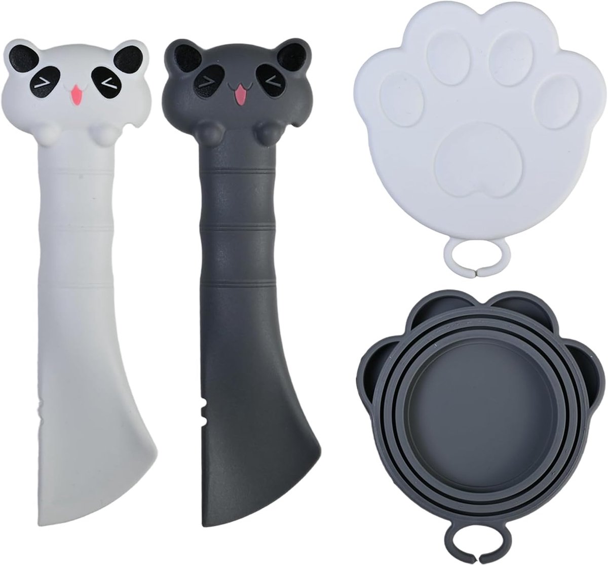 Gigicial Siliconen Blikdeksels Set -1,2 x0,2 cm - 2 Stuks Met Lepel En opener - Wit En Grijs Voor Nat Voer