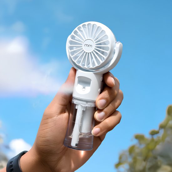 Mini Mist Fan compacte draagbare ventilator met mistfunctie, 4 snelheden, USB-C opladen, verstelbaar, 1000mAh batterij