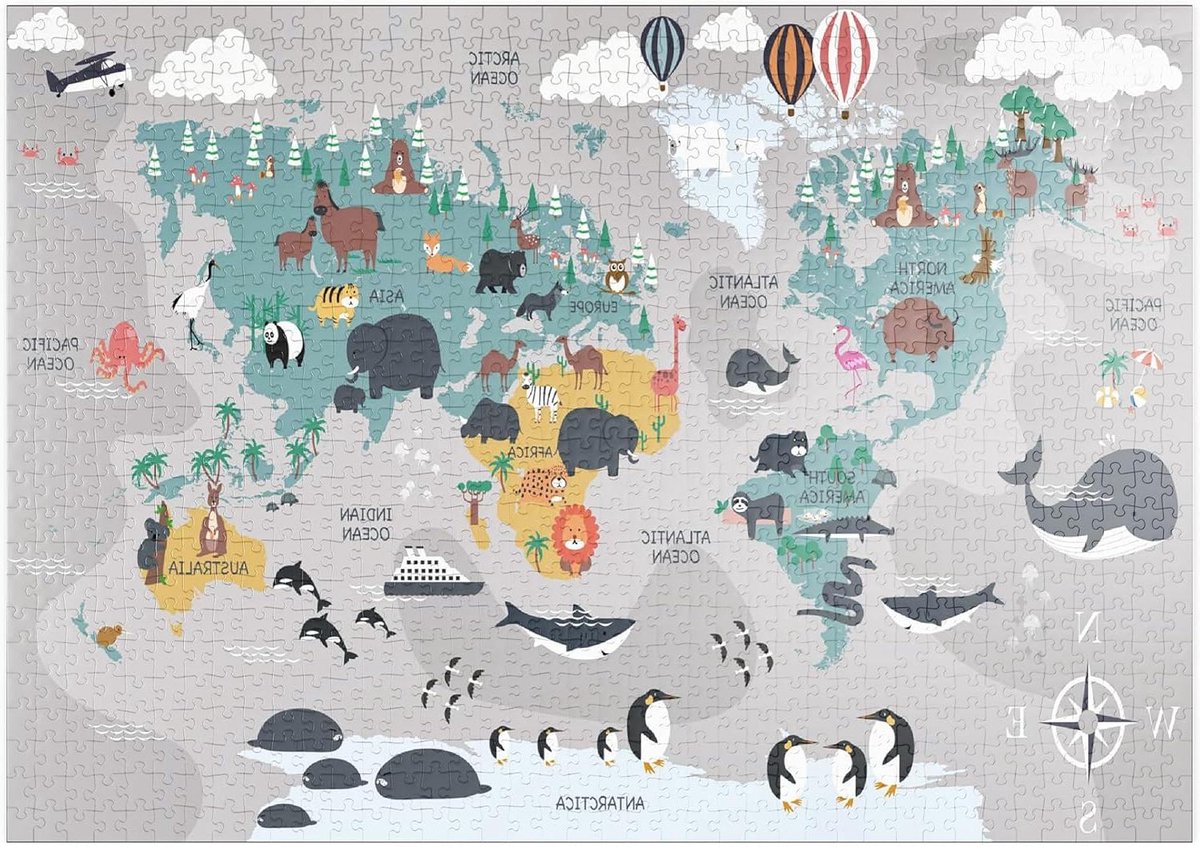 Wereldkaart Puzzel - Legpuzzel Kinderen - Educatief Spelen - Hoge Resolutie Print - 1000 Stukjes - Multicolor