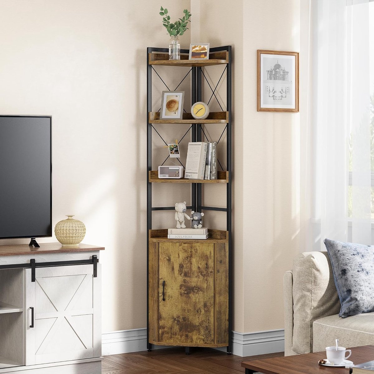 Luxe Boekenkast – Bruin – 32x32x180 cm – Industrohome