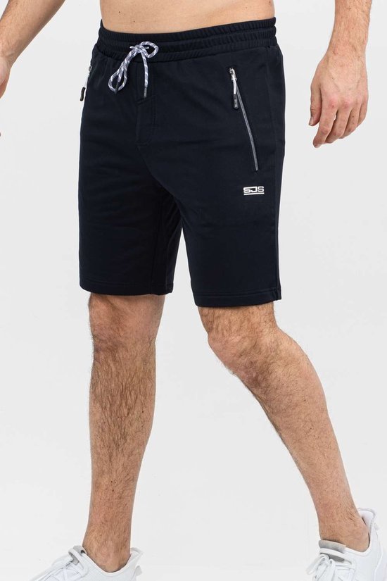 Sjeng Sports CHAMP Heren Tennis Short Zwart Powerstretch Multisportbroek met Ritszakken en 3D Inzetten voor Sport en Vrije Tijd