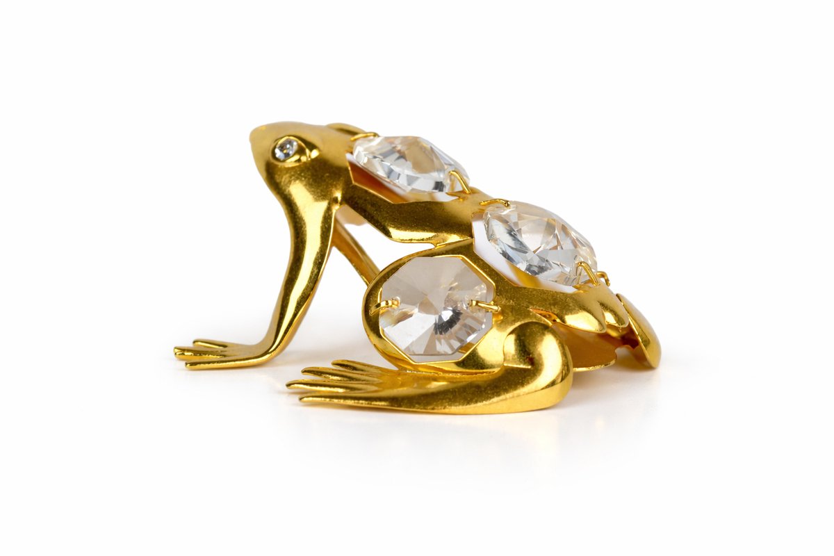 Gouden Kikker met Kristallen – 24K Verguld Luxe Beeldje