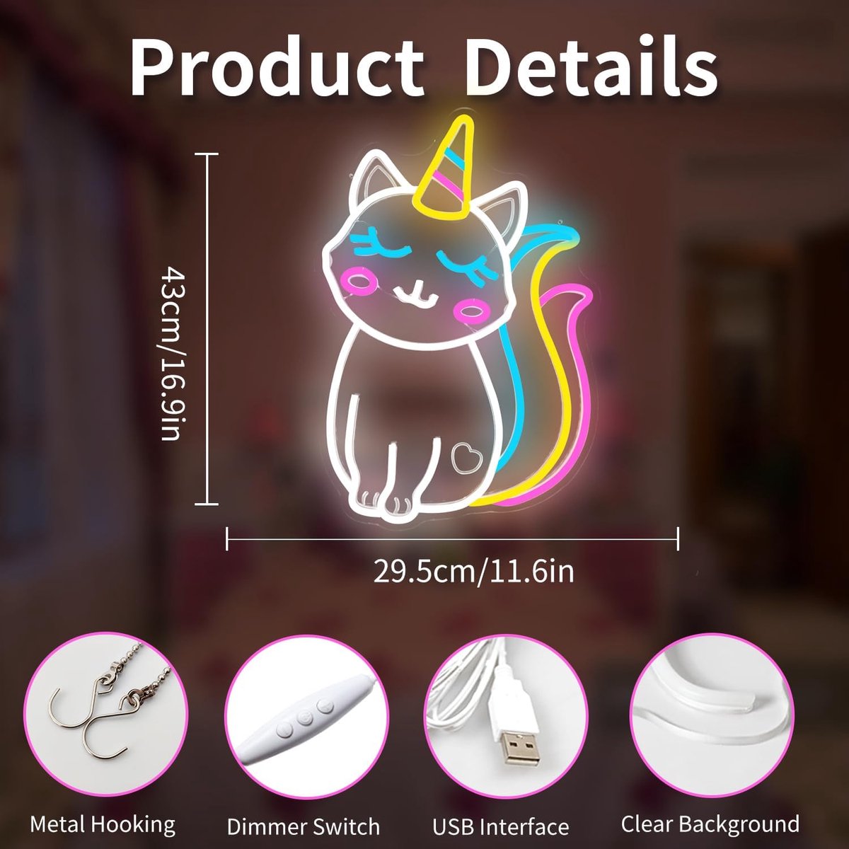 Kittycorn Neonbord - Kat Eenhoorn Licht - Kamer Decoratie - Instelbare Helderheid - Niet Gespecificeerd - EenhoornCat — cadeau in Wonen & Interieur - foto 3