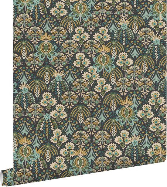 ESTAhome behang vintage bloemen in art nouveau stijl vergrijsd groen ...