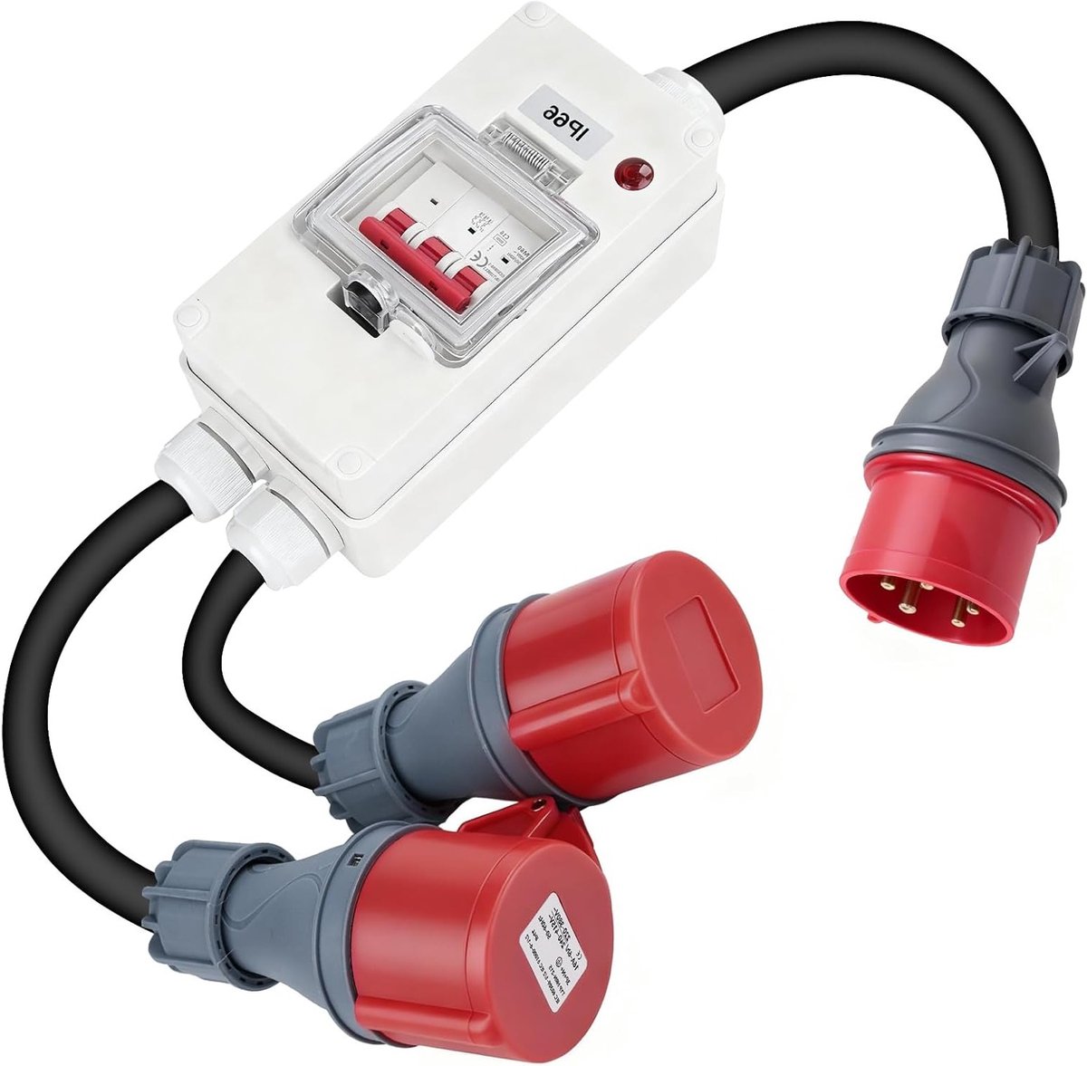 CEE adapter 32 A naar 16 A met controlelampje, waterdicht IP66, H07RN-F kabel voor veilig gebruik