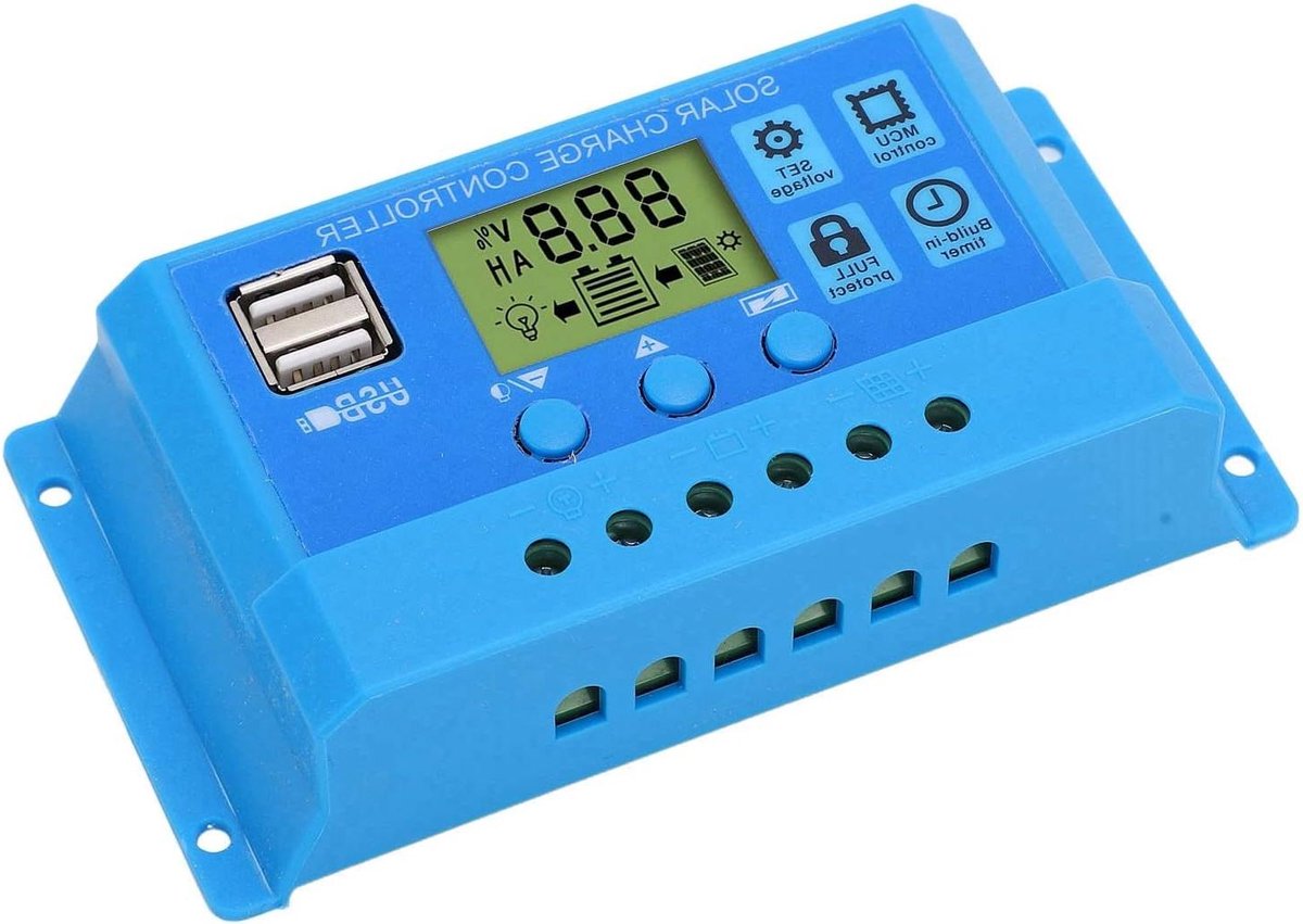 Solar Charge Controller - MPPT Regulator - Zonne-energie Beheer - Dubbele USB Poorten - 30A - Blauw
