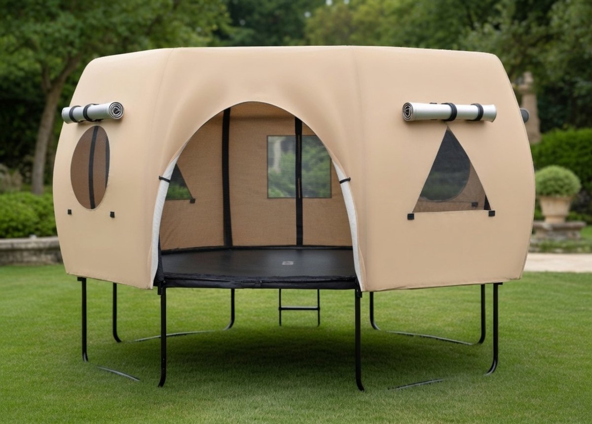 Trampoline Zonnescherm 4,3 meter – UV Beschermende Trampoline Overkapping / Schaduwdoek Weerbestendig – Beige – medahomestore