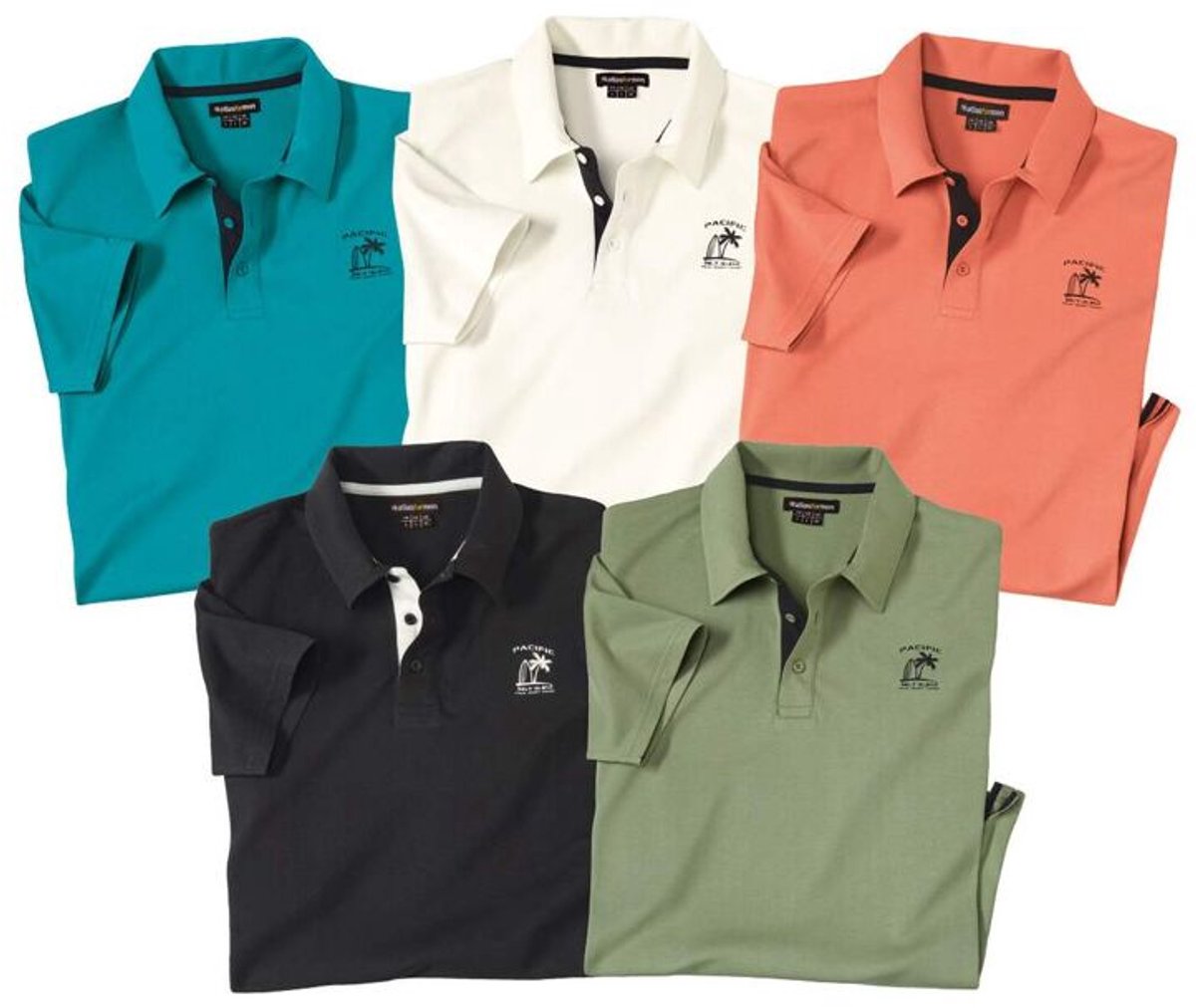 ATLAS FOR MEN - Set van 5 polo’s Pacific Island - Heren - Verkrijgbaar in grote maten - 3XL