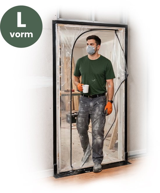 STACK® Stofdeur met Gestikte Rits | L-Vorm - 120x220cm - Afdekzeil - Afdekfolie Transparant - Herbruikbare Bouwfolie voor Stof vrije Verbouwingen & Schilderen - Afdekplastic Deur - Afdek Folie