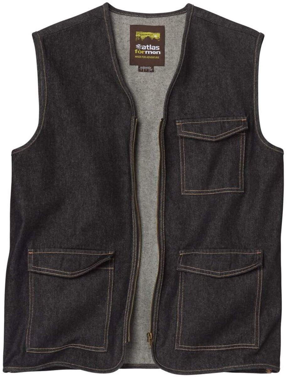 ATLAS FOR MEN - Mouwloos spijkervestje met rits - Heren - Verkrijgbaar in grote maten - 4XL