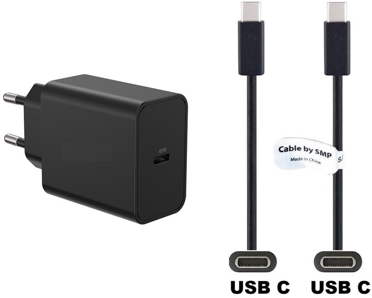 OneOne 45W super snellader en screenprotector van glas voor iPhone 15 Pro. Oplader met sterke 1,0m USB C naar C kabel. Krachtige zwarte PD PPS lader adapter. Screenprotector past op Apple iPhone 15 Pro