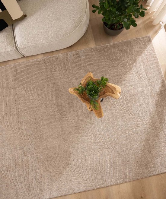 Tapis carré Scandinave - Contour Feuille beige 140x140 cm